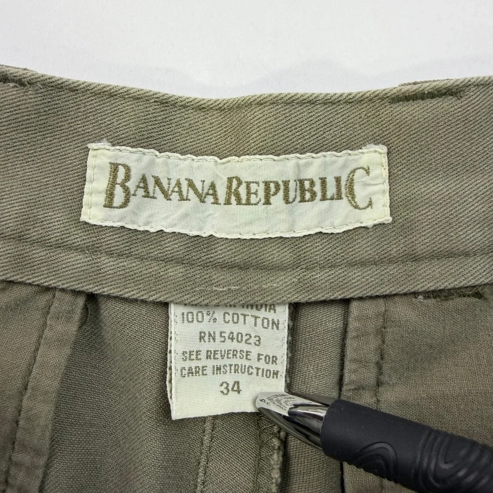 Vintage Banana Republic Pleated Chino Shorts Mens 34 Olive Green Cotton Twill
